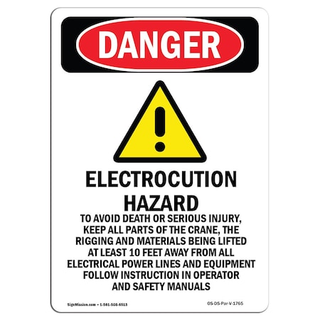 Signmission OSHA Sign, 24" Height, Rigid Plastic, Electrocution Hazard, Portrait, 1824-V-1765 OS-DS-P-1824-V-1765